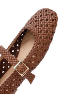 Women's Tan Buckled Braided Ballet Flats | Derimod