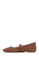 Women's Tan Buckled Braided Ballet Flats | Derimod