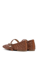 Women's Tan Buckled Braided Ballet Flats | Derimod