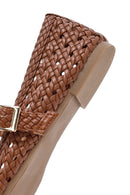 Women's Tan Buckled Braided Ballet Flats | Derimod