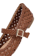 Women's Tan Buckled Braided Ballet Flats | Derimod