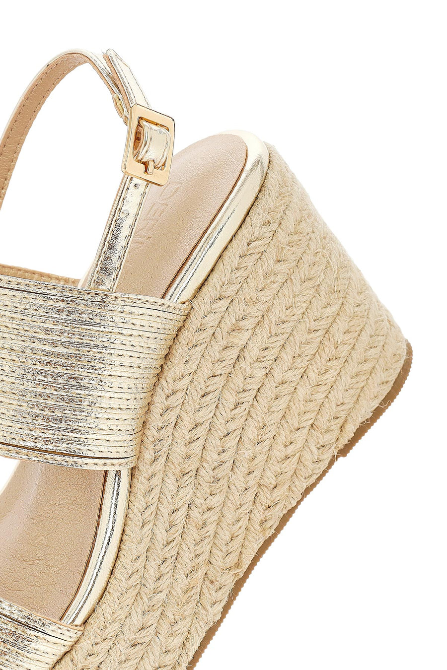 Women's Gold Ankle Buckle Chunky Heel Metallic Sandals