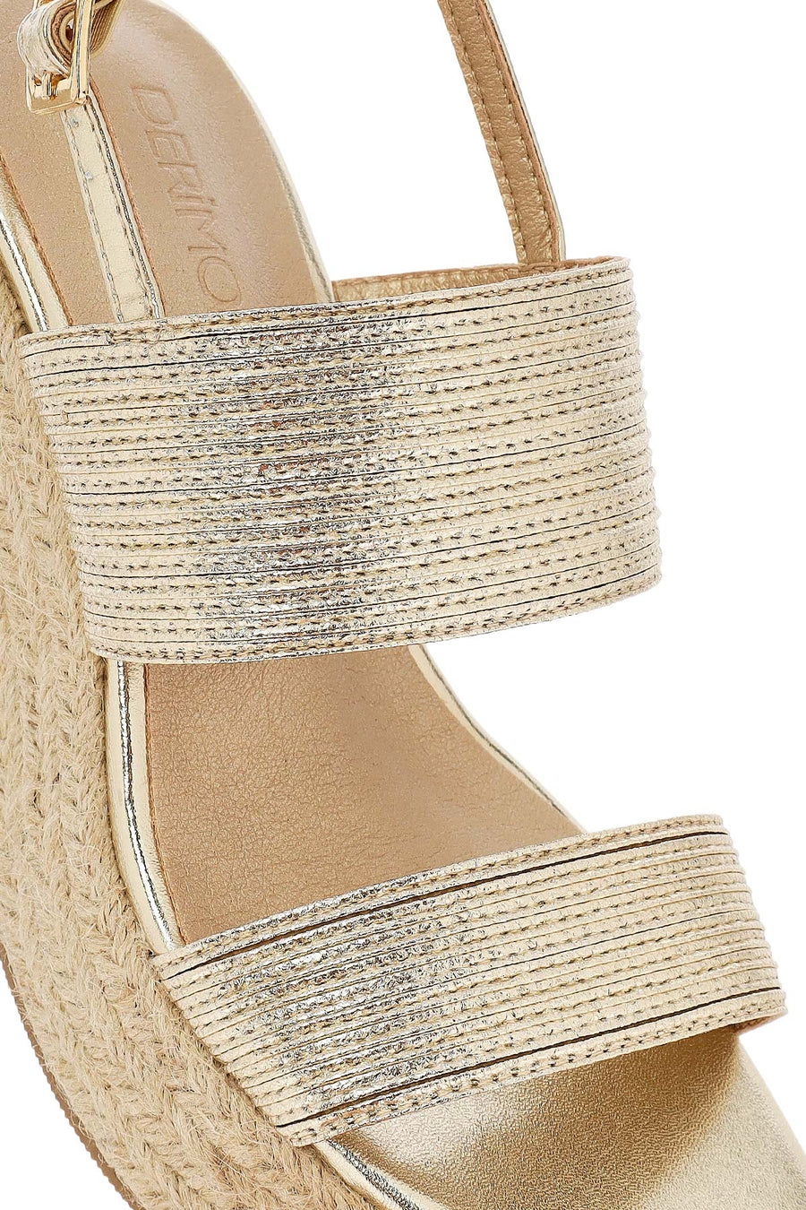 Women's Gold Ankle Buckle Chunky Heel Metallic Sandals
