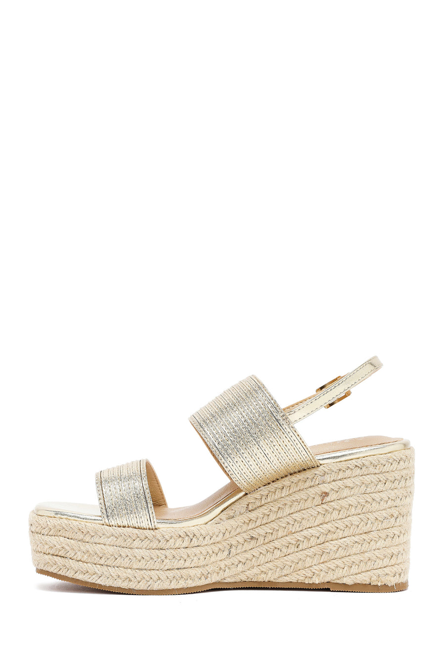 Women's Gold Ankle Buckle Chunky Heel Metallic Sandals