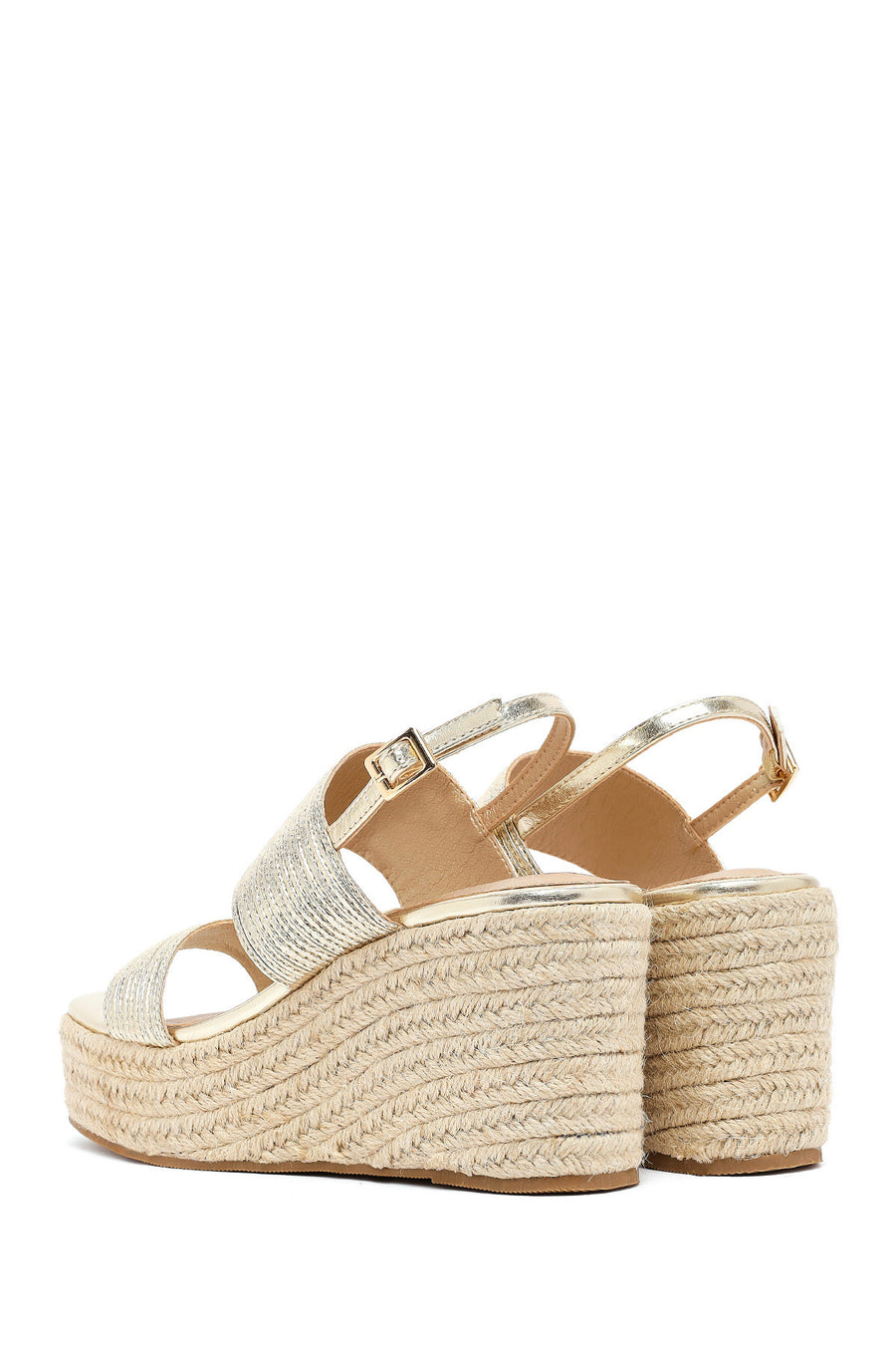 Women's Gold Ankle Buckle Chunky Heel Metallic Sandals