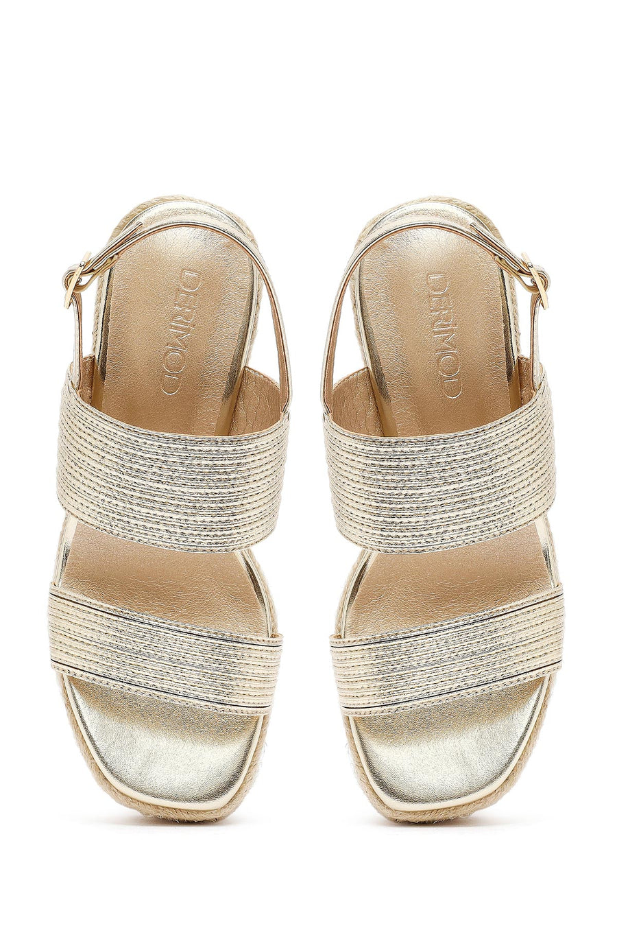 Women's Gold Ankle Buckle Chunky Heel Metallic Sandals