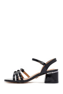 Women's Black Ankle Buckle Thick Patent Leather Heeled Sandals | Derimod