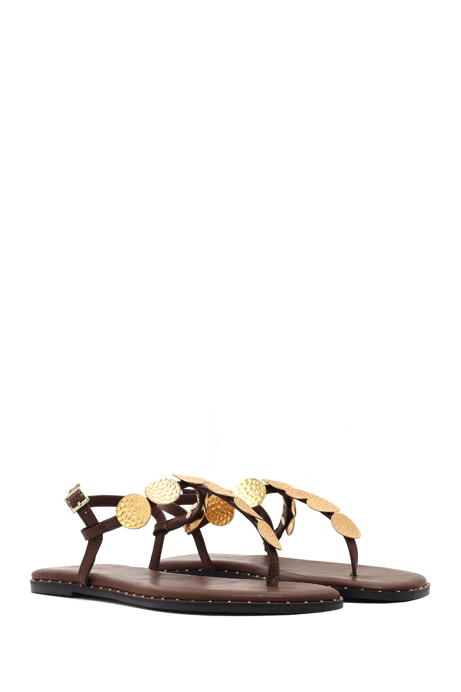 Women's Brown Metal Detailed Flip-Flop Sandals
