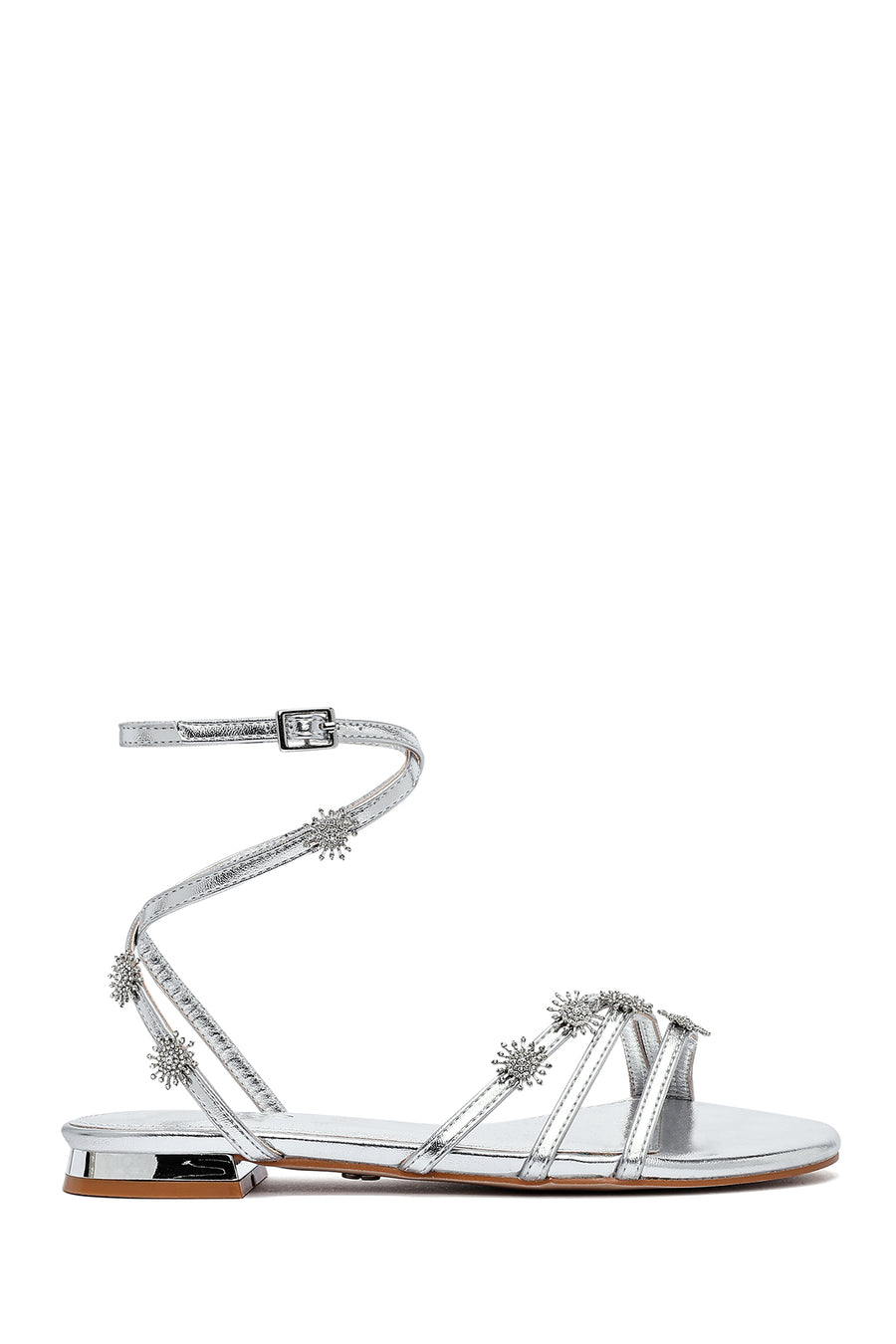 Women's Silver Anklet Buckle Stone Sandals 25SFE481132 | Derimod