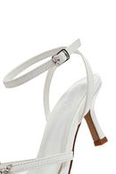 Women's White Ankle Buckle Stoned Thin Short Heeled Sandals | Derimod