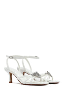 Women's White Ankle Buckle Stoned Thin Short Heeled Sandals | Derimod
