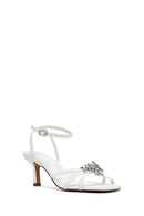 Women's White Ankle Buckle Stoned Thin Short Heeled Sandals | Derimod
