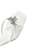 Women's White Ankle Buckle Stoned Thin Short Heeled Sandals | Derimod