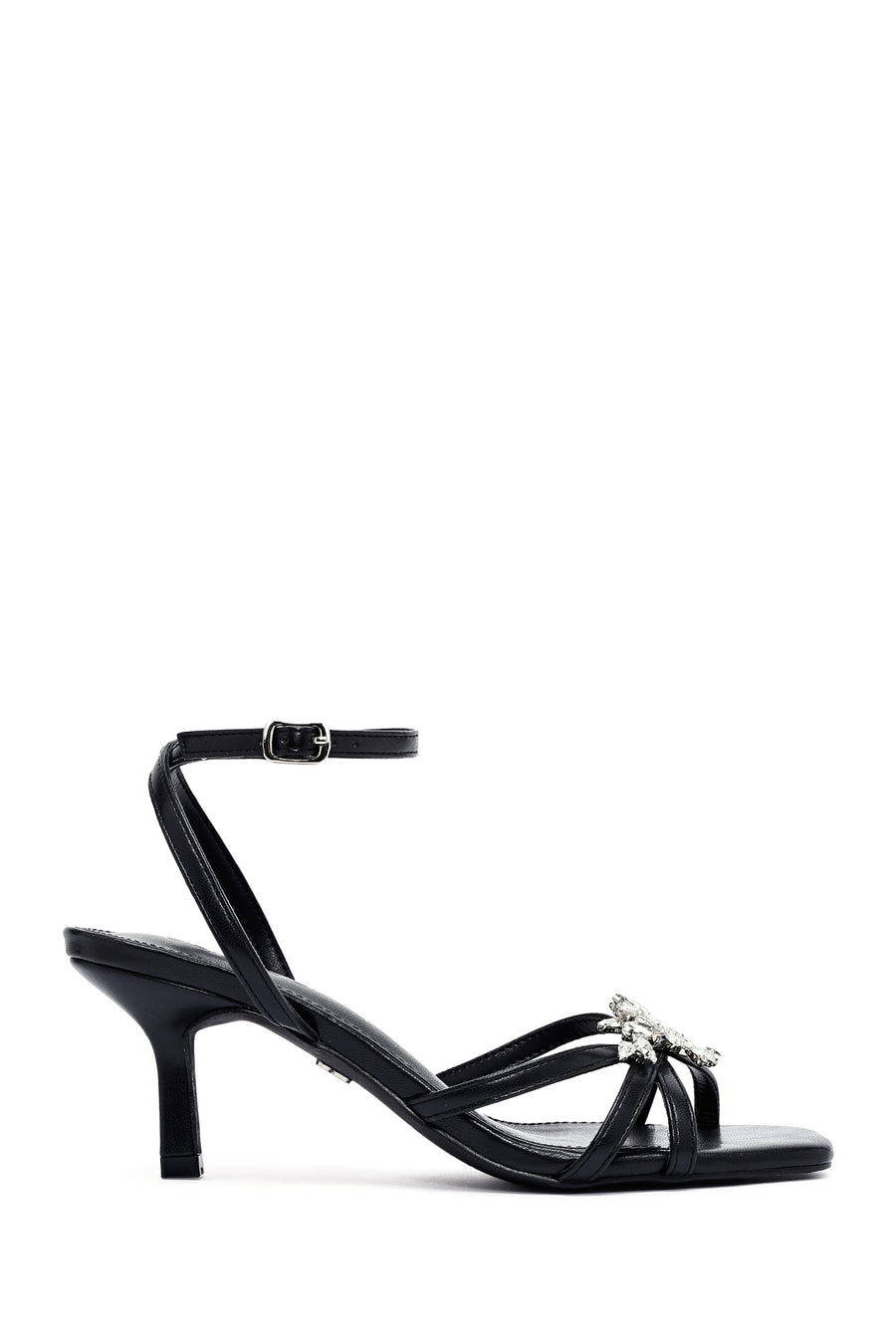 Women's Black Ankle Buckle Stoned Thin Short Heeled Sandals 25SFE481818 | Derimod