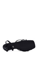 Women's Black Ankle Buckle Stoned Thin Short Heeled Sandals | Derimod