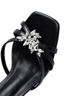 Women's Black Ankle Buckle Stoned Thin Short Heeled Sandals | Derimod
