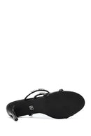 Women's Black Ankle Buckle Stone-Embellished Metallic Thin Heel Sandals | Derimod