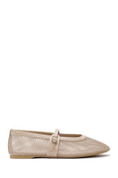 Women's Beige Strapped Mesh Ballet Flats | Derimod