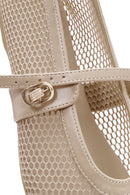 Women's Beige Strapped Mesh Ballet Flats | Derimod