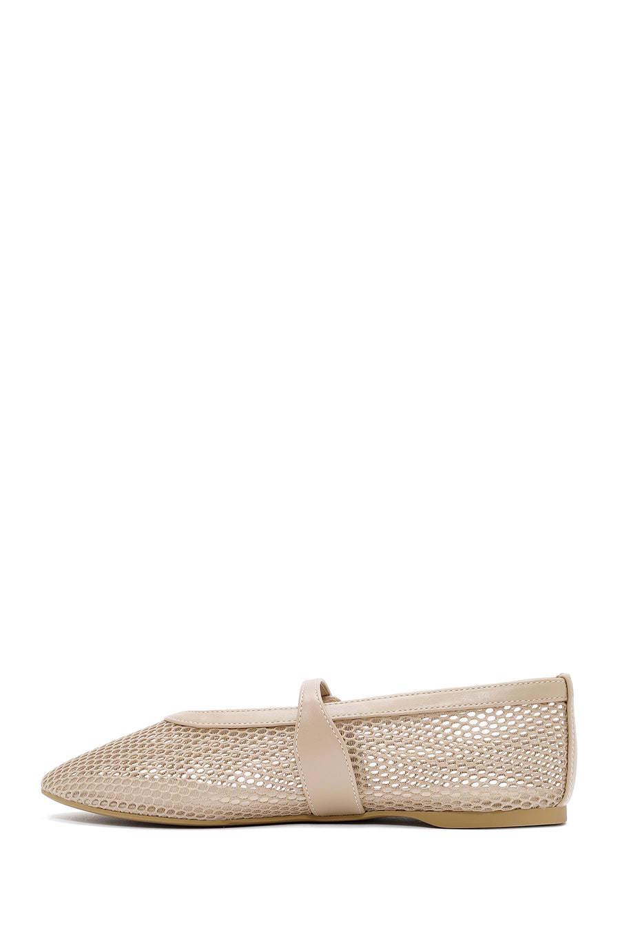 Women's Beige Strapped Mesh Ballet Flats