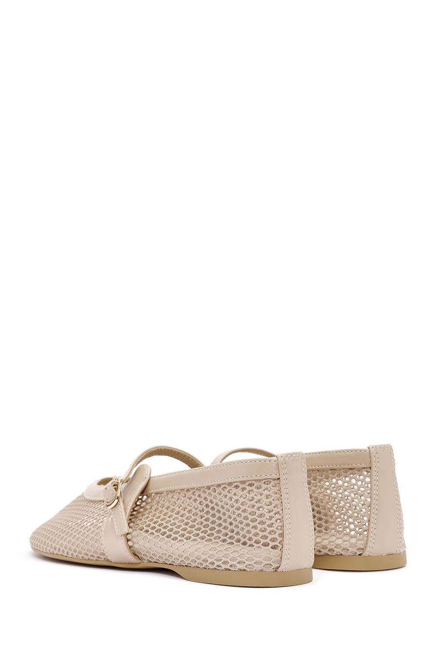Women's Beige Strapped Mesh Ballet Flats