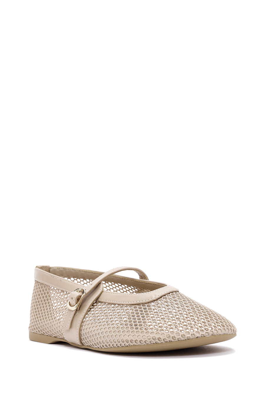 Women's Beige Strapped Mesh Ballet Flats