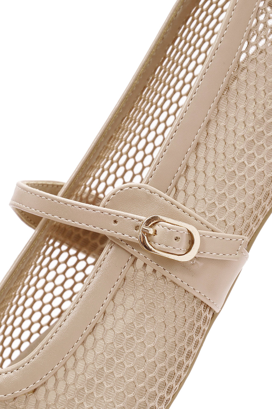 Women's Beige Strapped Mesh Ballet Flats