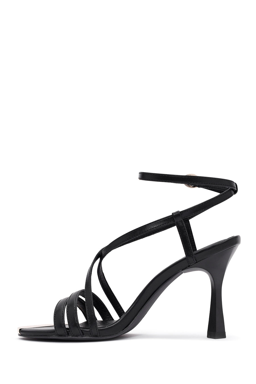 Women's Black Ankle Buckle Thin High Heel Sandals