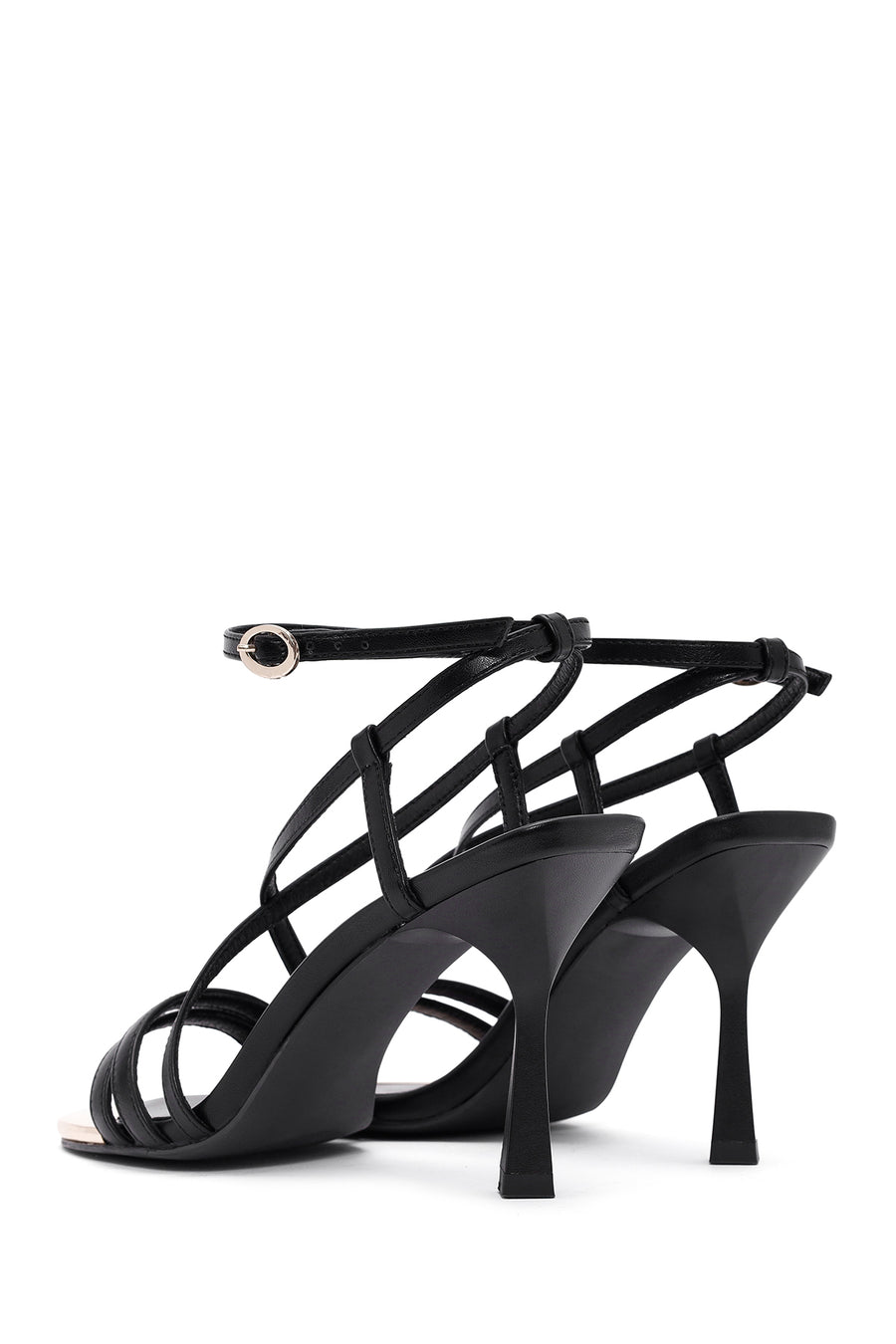 Women's Black Ankle Buckle Thin High Heel Sandals