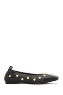 Women's Black Metal Detailed Leather Ballerinas | Derimod