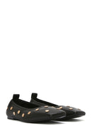 Women's Black Metal Detailed Leather Ballerinas | Derimod
