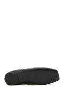 Women's Black Metal Detailed Leather Ballerinas | Derimod