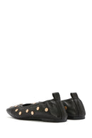 Women's Black Metal Detailed Leather Ballerinas | Derimod