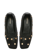 Women's Black Metal Detailed Leather Ballerinas | Derimod