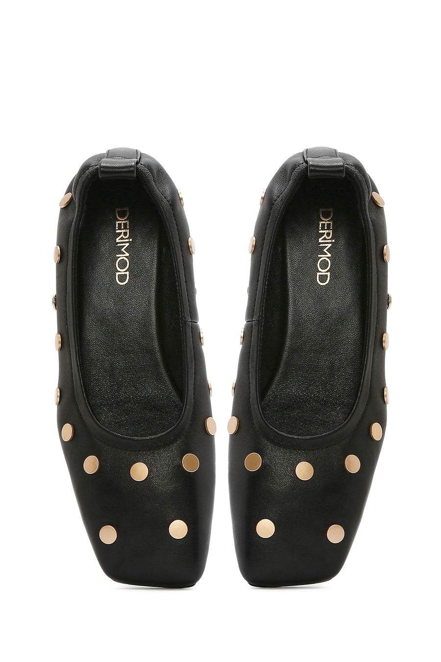 Women's Black Metal Detailed Leather Ballerinas