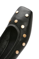 Women's Black Metal Detailed Leather Ballerinas | Derimod