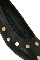 Women's Black Metal Detailed Leather Ballerinas | Derimod