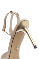 Women's Beige Ankle Strap Leather High Thin Heel Sandals | Derimod