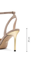 Women's Beige Ankle Strap Leather High Thin Heel Sandals | Derimod