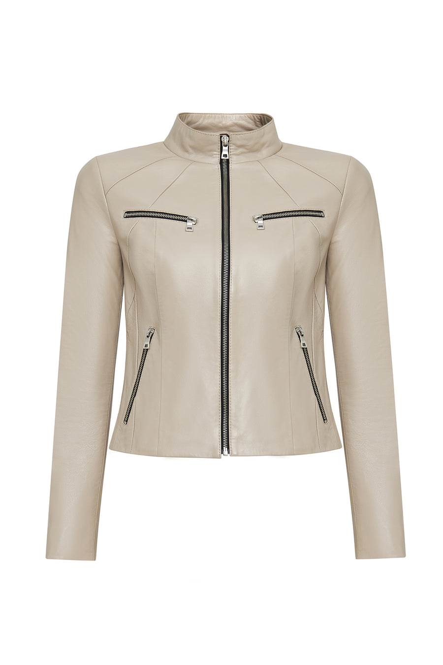 Taya Women's Beige Short Leather Jacket