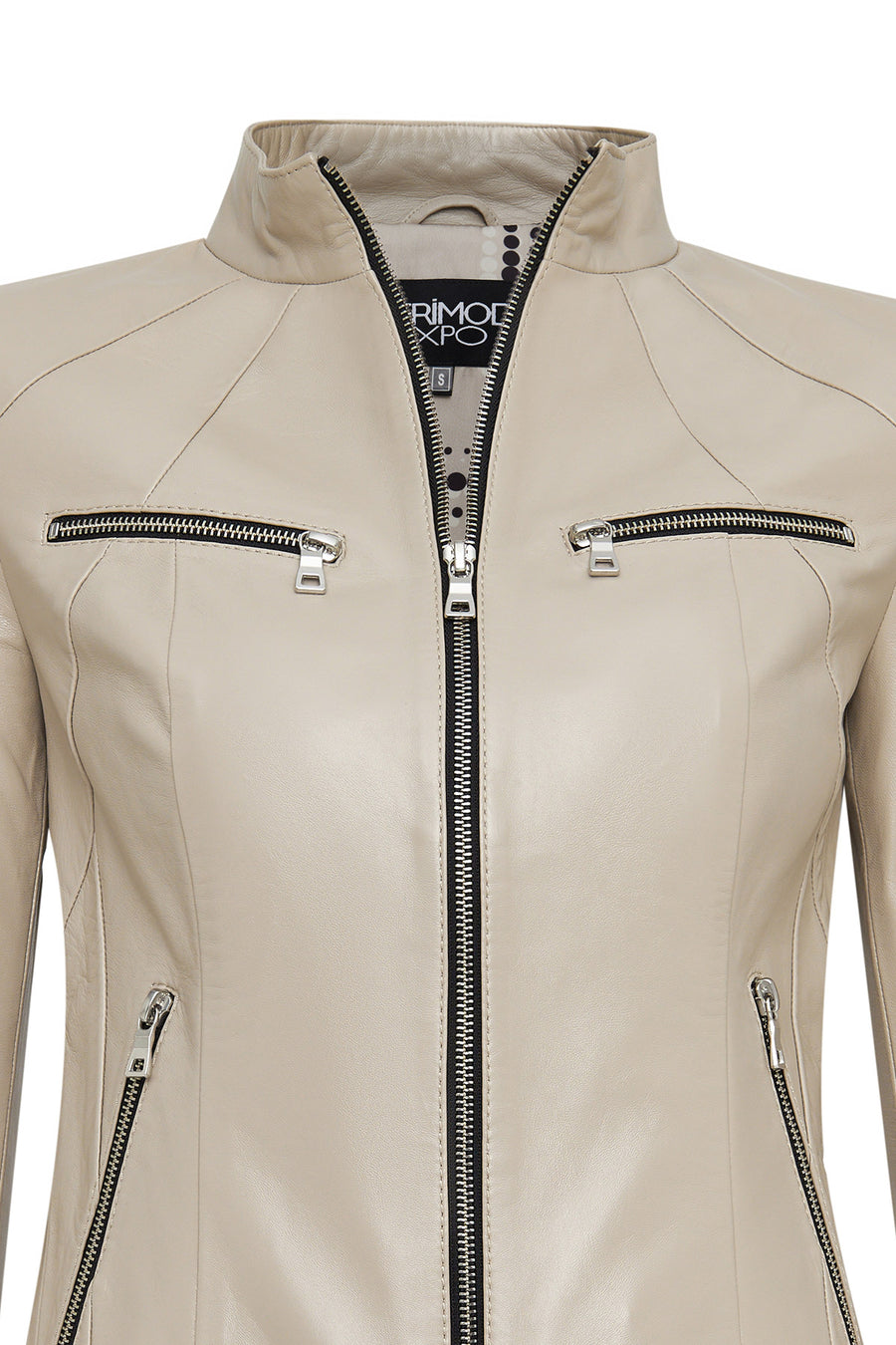 Taya Women's Beige Short Leather Jacket