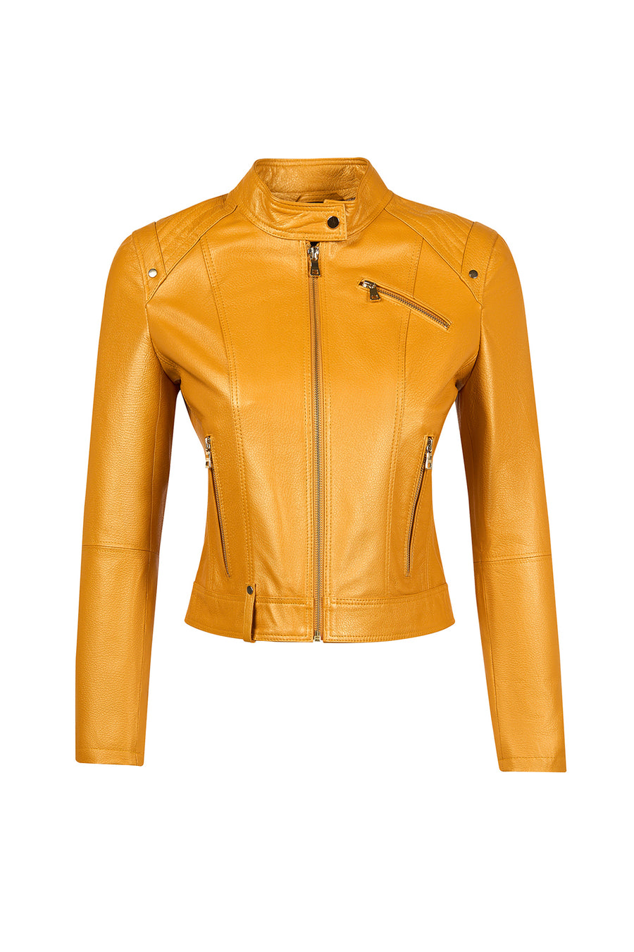 Sonia Woman Yellow Mandarin Collar Short Leather Jacket 25SGE5913JB | Derimod