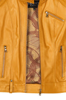 Sonia Woman Yellow Mandarin Collar Short Leather Jacket | Derimod
