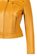Sonia Woman Yellow Mandarin Collar Short Leather Jacket | Derimod