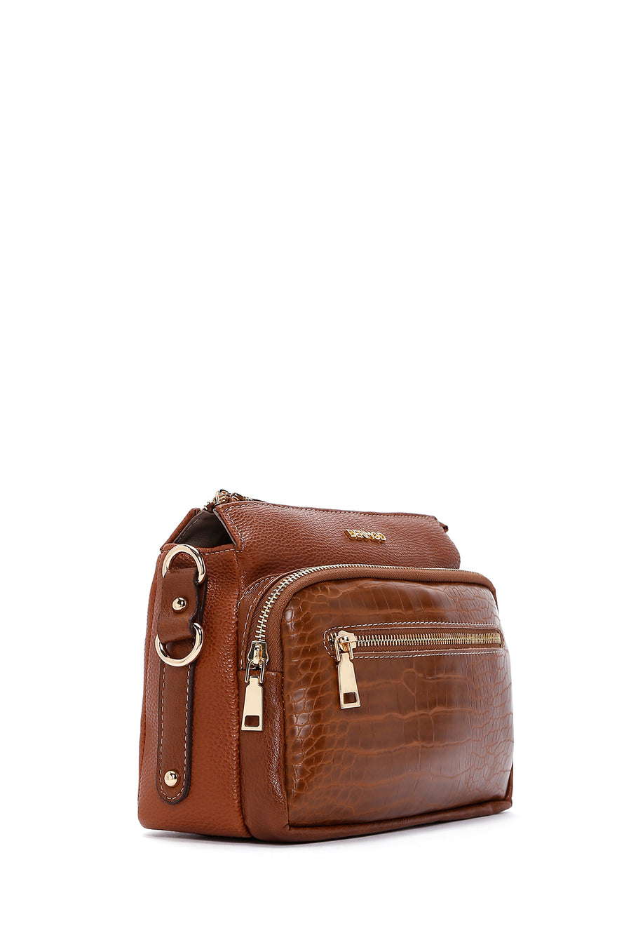 Women's Tan Long Strap Crocodile Crossbody Bag