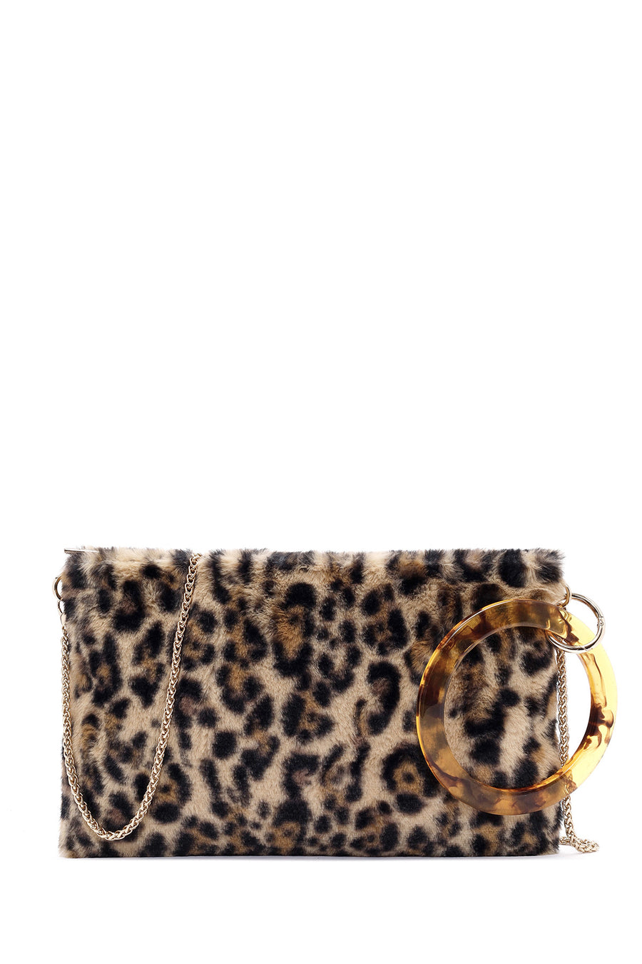 Women's Leopard Chain Strap Plush Clutch Bag 25WBD2206PH | Derimod