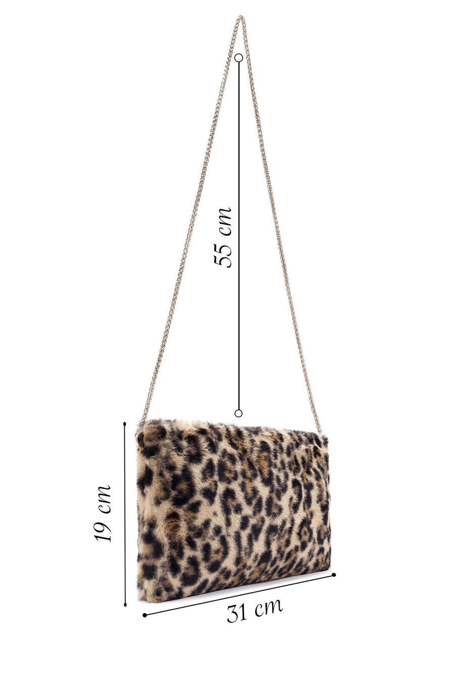 Women's Leopard Chain Strap Plush Clutch Bag