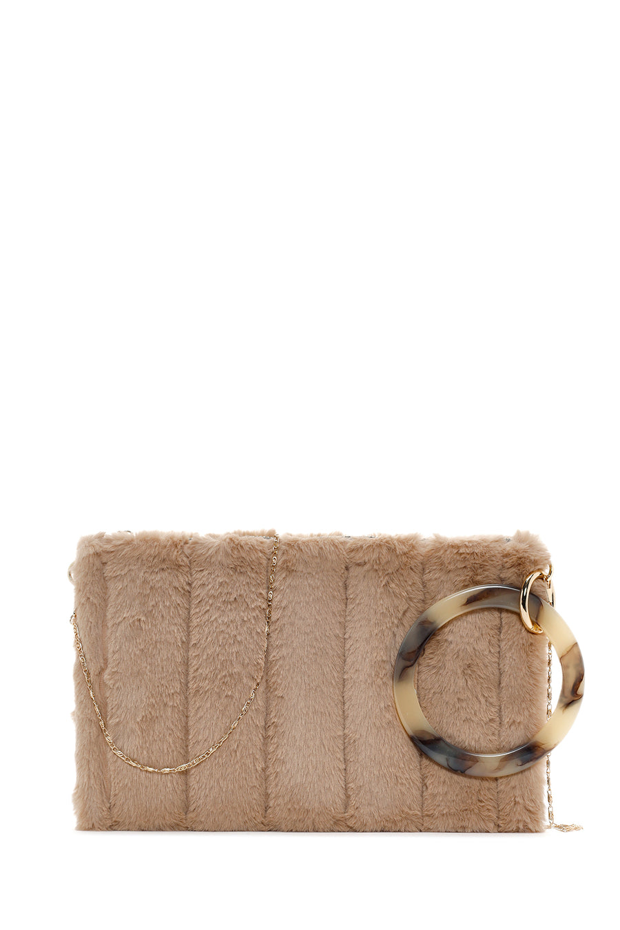 Women's Beige Chain Strap Plush Clutch Bag 25WBD2208PH | Derimod