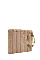Women's Beige Chain Strap Plush Clutch Bag | Derimod