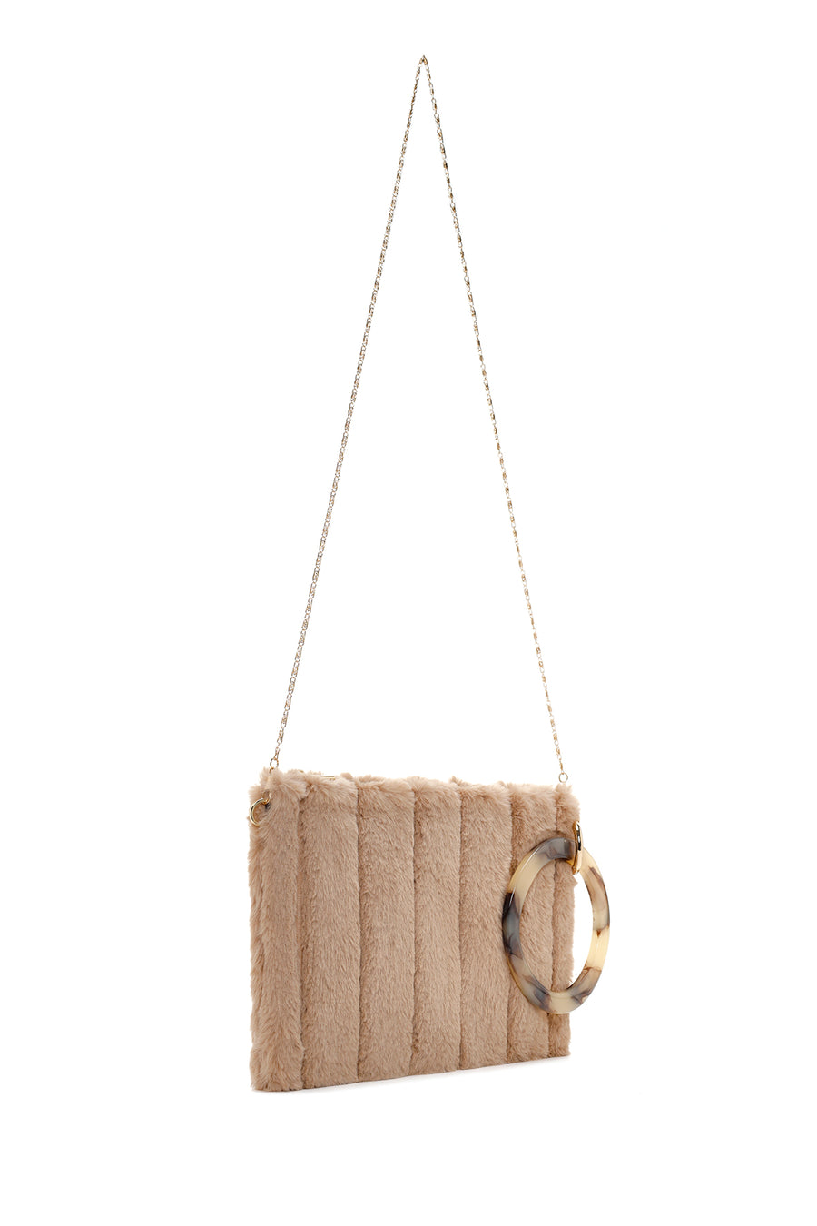 Women's Beige Chain Strap Plush Clutch Bag